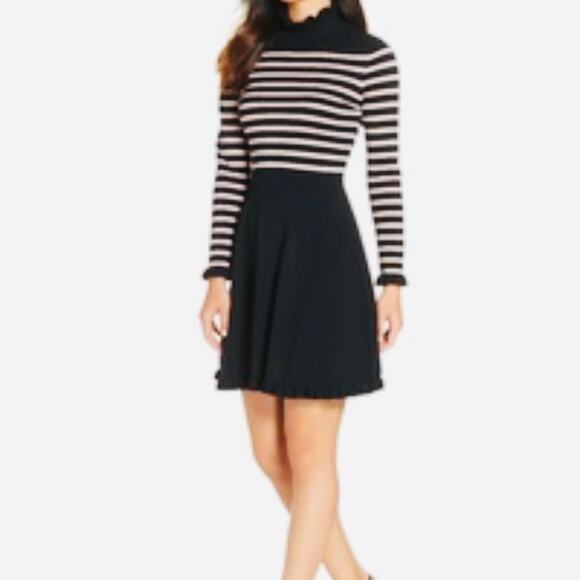 ELIZA J Black and White Striped Sweater Dress w/ruffle Collar, Size XL - Picture 1 of 7